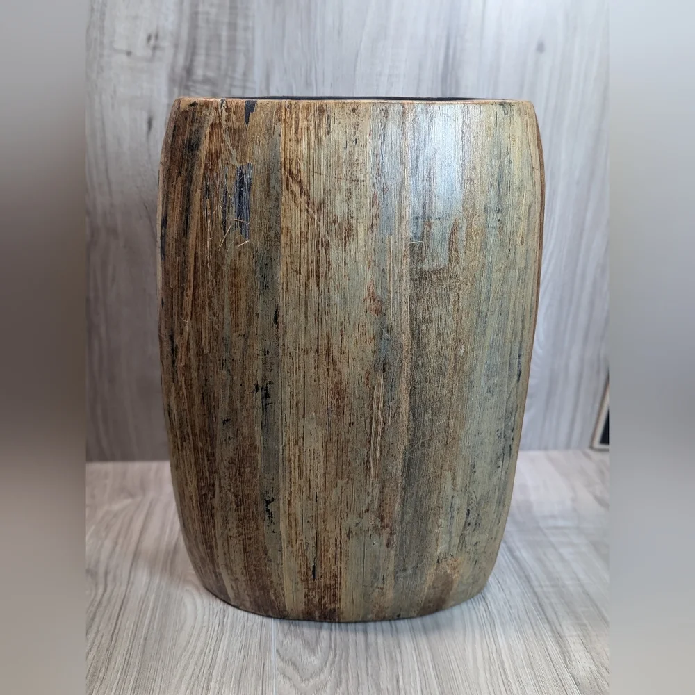 Crate & Barrel Butari Grand Wood Vase 10#s BOHO RUSTIC Southwestern